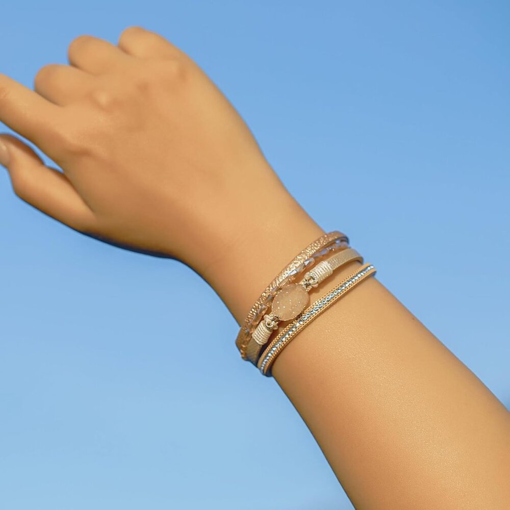 Boho Leather Wrap Bracelet Stackable Chunky Cryst… - image 2